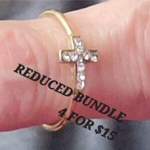 Gold Cross Ring with Clear Stones - Women Jewelry